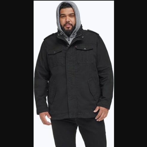 NWT Levi's Men's Washed Cotton Military Jacket with Removable Hood, 4XL - Picture 6 of 13